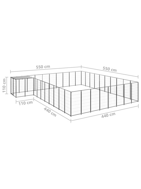 Suņu voljērs, 25,41 m², tērauds, melns