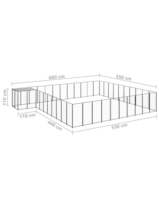 Suņu voljērs, 31,46 m², tērauds, melns