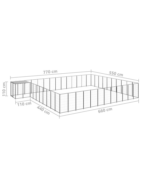 Suņu voljērs, 37,51 m², tērauds, melns