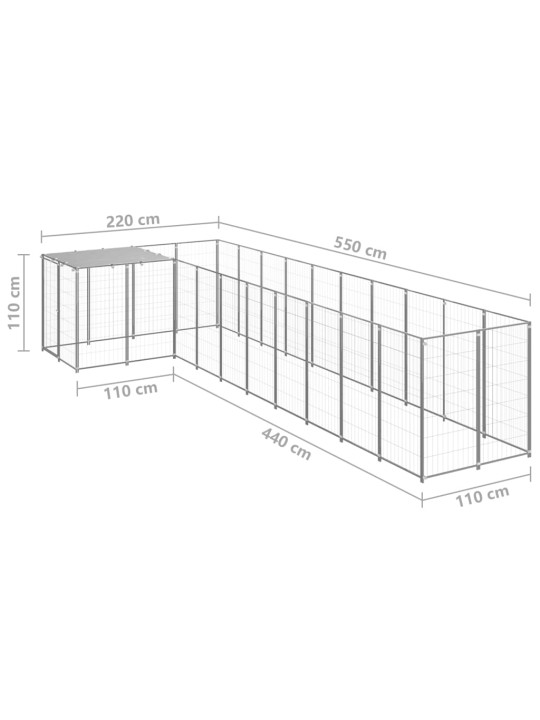 Suņu voljērs, 7,26 m², tērauds, sudraba krāsa