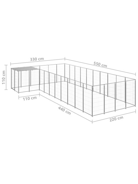 Suņu voljērs, 13,31 m², tērauds, sudraba krāsa