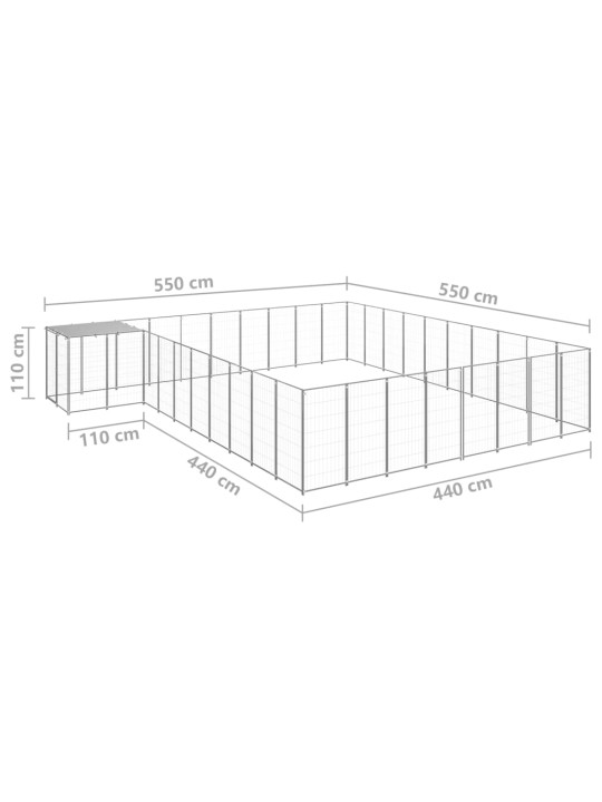 Suņu voljērs, 25,41 m², tērauds, sudraba krāsa