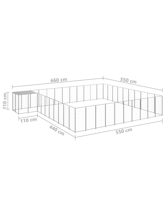 Suņu voljērs, 31,46 m², tērauds, sudraba krāsa