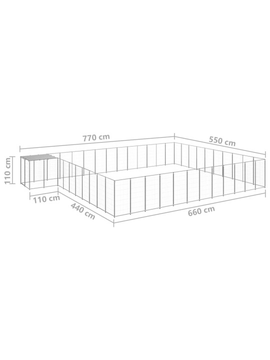Suņu voljērs, sudraba krāsa, 37,51 m², tērauds
