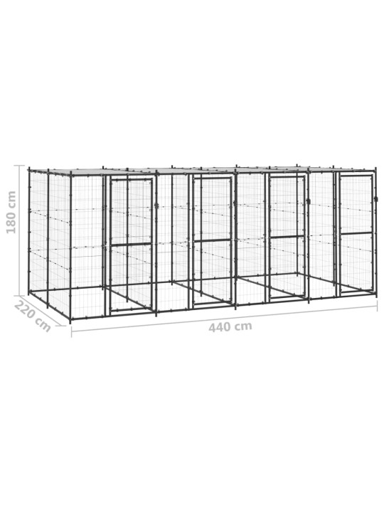 Suņu voljērs ar jumtu, 9,68 m², tērauds