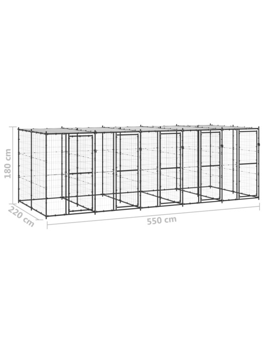 Suņu voljērs ar jumtu, 12,1 m², tērauds