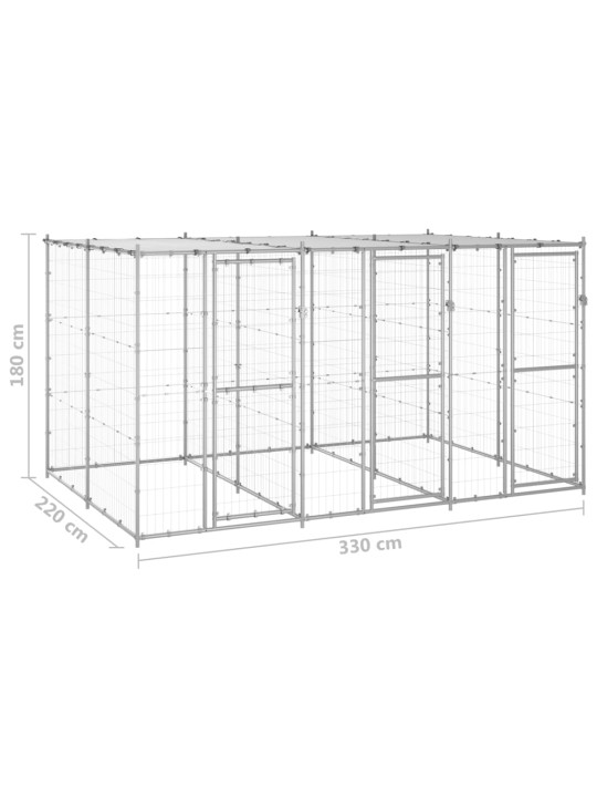Suņu voljērs ar jumtu, 7,26 m², cinkots tērauds
