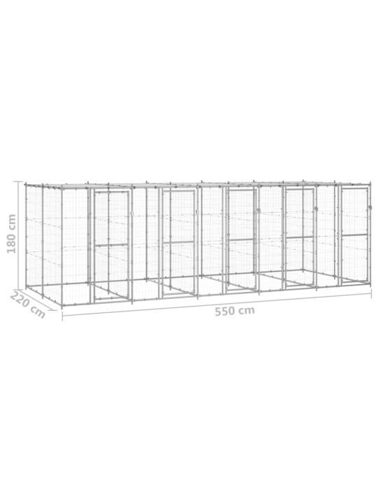 Suņu voljērs ar jumtu, 12,1 m², cinkots tērauds