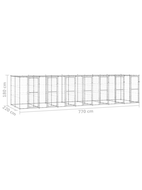 Suņu voljērs ar jumtu, 16,94 m², cinkots tērauds