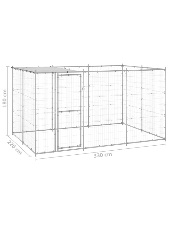 Suņu voljērs ar jumtu, 7,26 m², cinkots tērauds