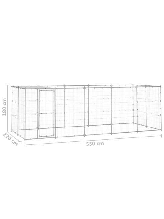 Suņu voljērs ar jumtu, 12,1 m², cinkots tērauds