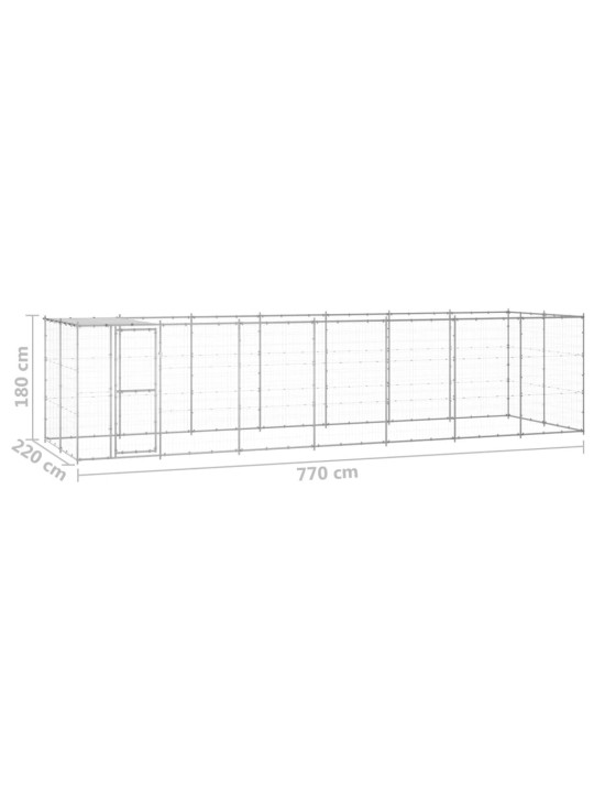 Suņu voljērs ar jumtu, 16,94 m², cinkots tērauds