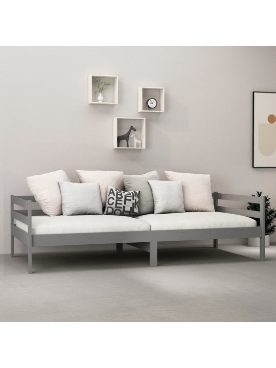 Dīvāngulta ar matraci, 90x200 cm, pelēka, priedes masīvkoks