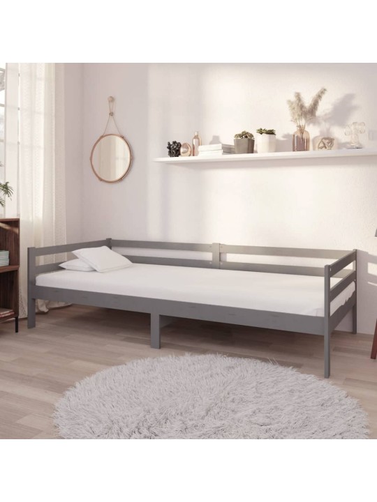 Dīvāngulta ar matraci, 90x200 cm, pelēka, priedes masīvkoks