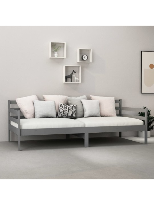 Dīvāngulta ar matraci, 90x200 cm, pelēka, priedes masīvkoks