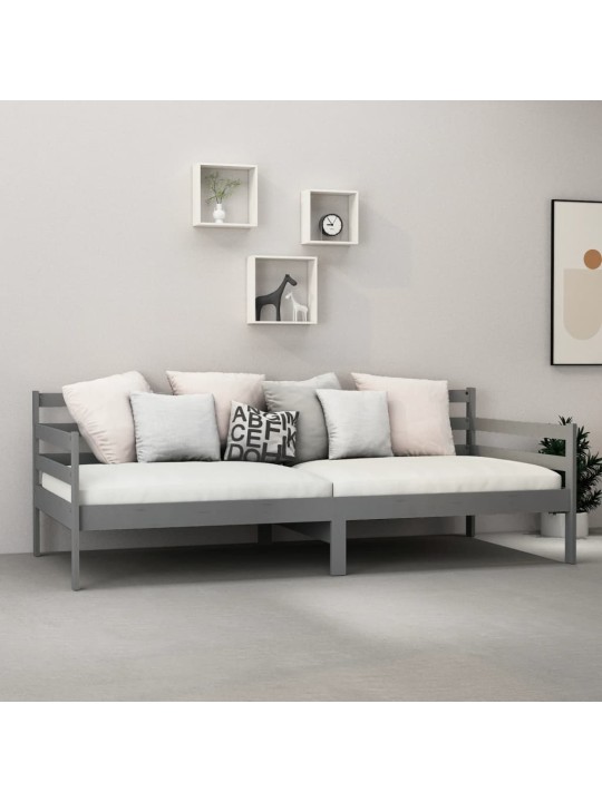Dīvāngulta ar matraci, 90x200 cm, pelēka, priedes masīvkoks
