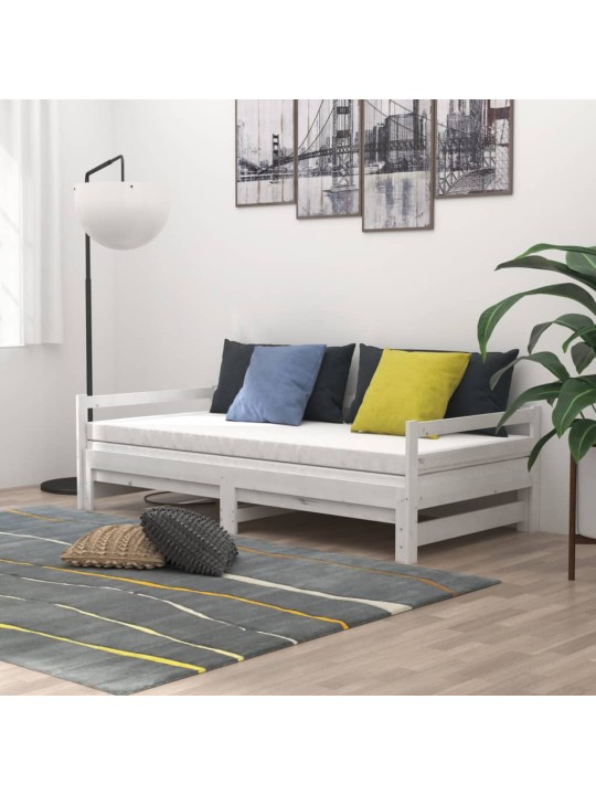 Izvelkama gulta, 2x(90x200) cm, balta, priedes masīvkoks