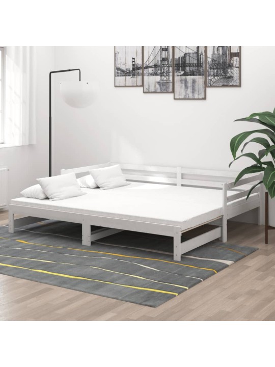 Izvelkama gulta, 2x(90x200) cm, balta, priedes masīvkoks
