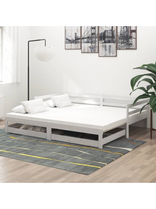 Izvelkama gulta, 2x(90x200) cm, balta, priedes masīvkoks