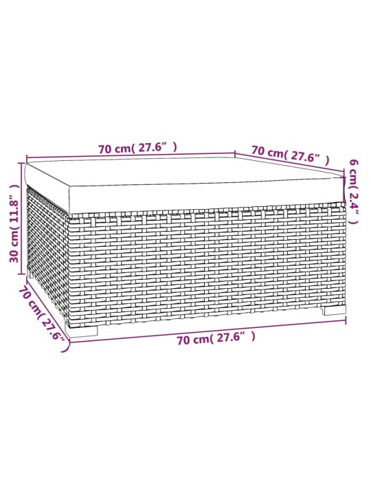 Dārza kāju balsts ar matraci, 70x70x30 cm, melna pe rotangpalma