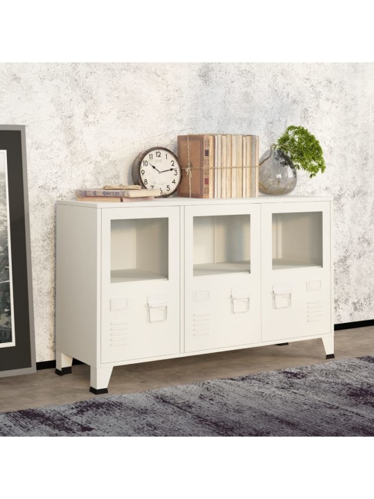 Kumode, balta, 105x35x62 cm, metāls un stikls