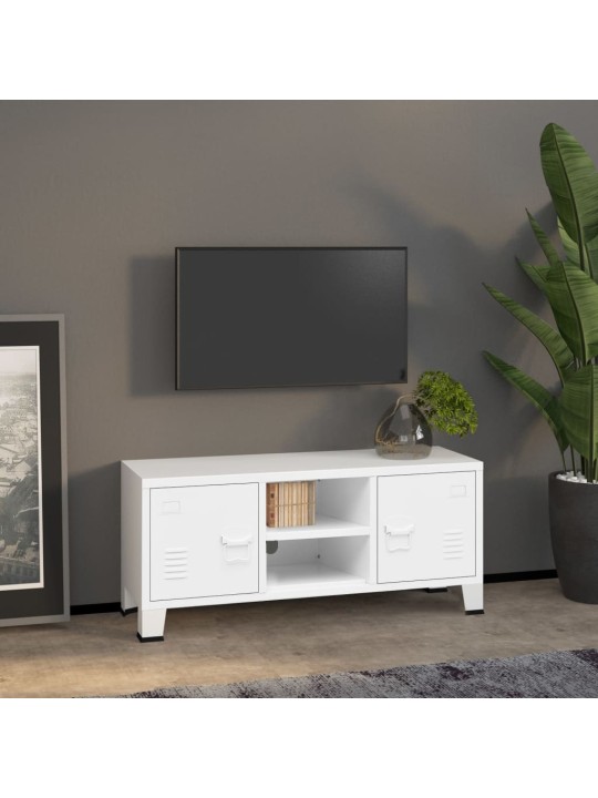 Tv skapītis, balts, 105x35x42 cm, industriāls dizains, metāls