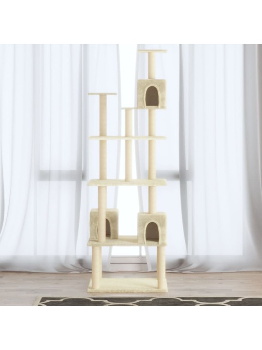 Kaķu māja ar sizala stabiem nagu asināšanai, 188 cm, krēmkrāsas
