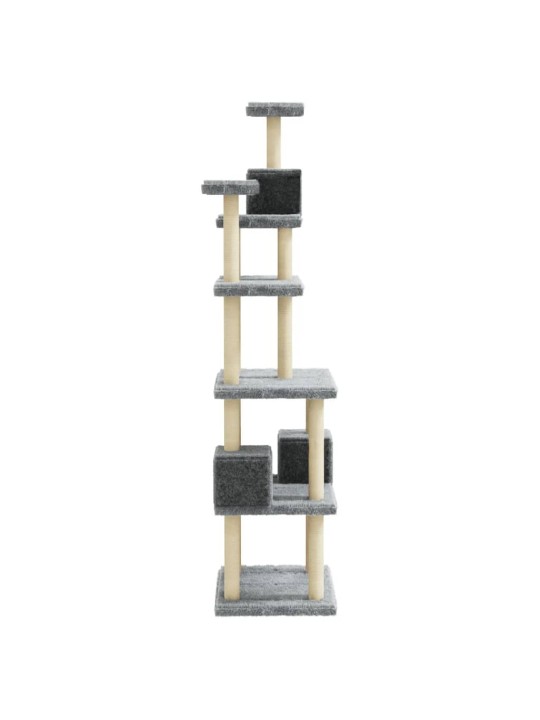Kaķu māja ar sizala stabiem nagu asināšanai, 188 cm, pelēka