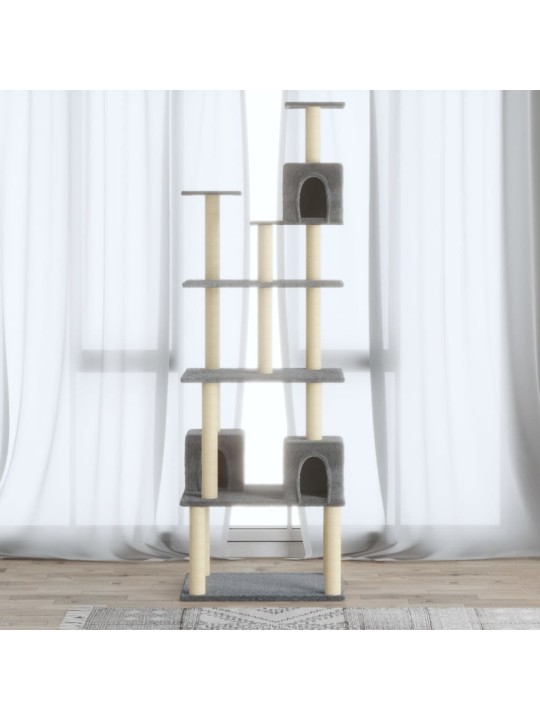 Kaķu māja ar sizala stabiem nagu asināšanai, 188 cm, pelēka