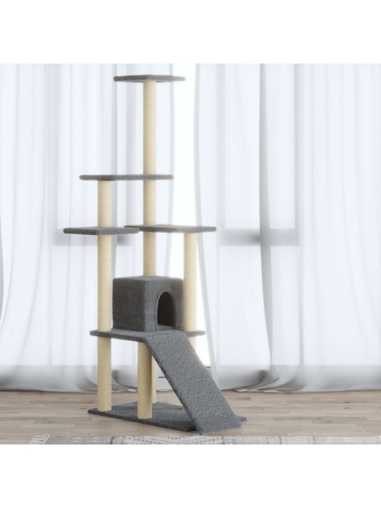 Kaķu māja ar sizala stabiem nagu asināšanai, 155 cm, pelēka