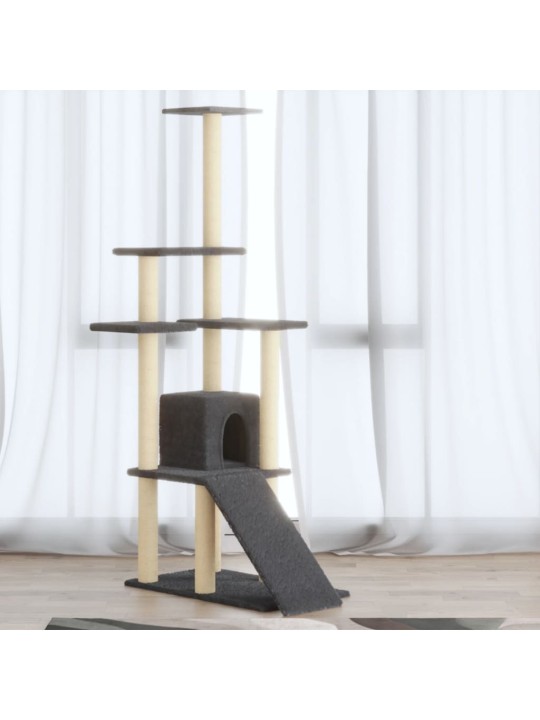 Kaķu māja ar sizala stabiem nagu asināšanai, 155 cm, pelēka
