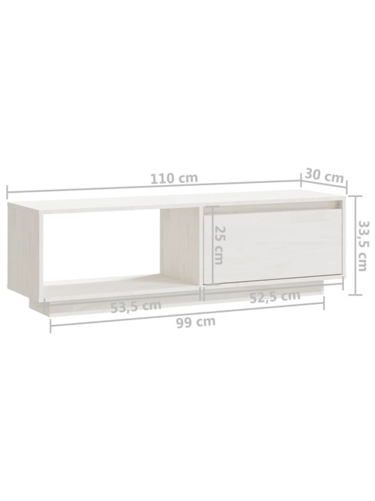 Tv skapītis, balts, 110x30x33,5 cm, priedes masīvkoks