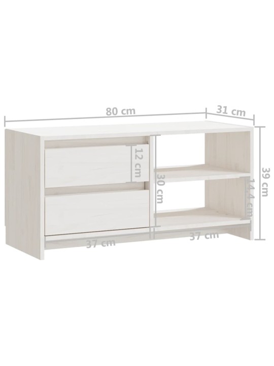 Tv skapītis, balts, 80x31x39 cm, priedes masīvkoks