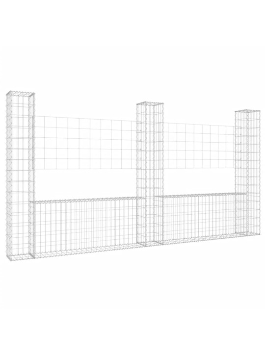 Gabionu siena ar 3 stabiem, u-forma, dzelzs, 260x20x150 cm