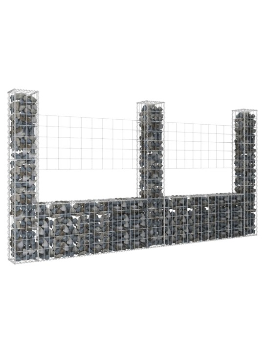 Gabionu siena ar 3 stabiem, u-forma, dzelzs, 260x20x150 cm