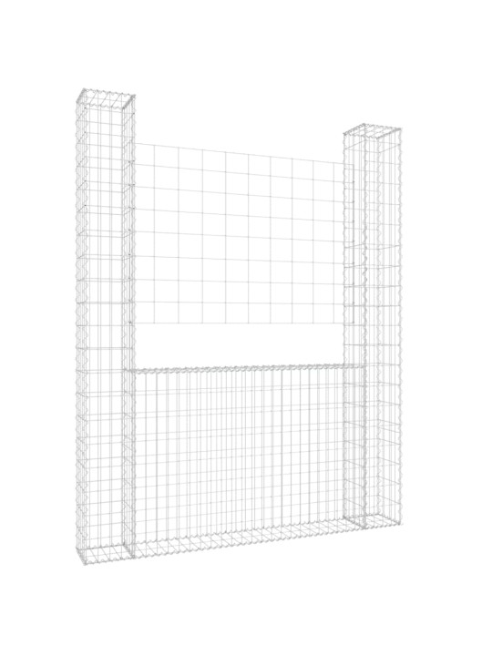 Gabionu siena ar 2 stabiem, u-forma, dzelzs, 140x20x200 cm