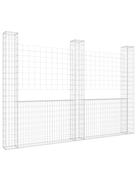 Gabionu siena ar 3 stabiem, u-forma, dzelzs, 260x20x200 cm