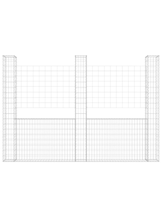 Gabionu siena ar 3 stabiem, u-forma, dzelzs, 260x20x200 cm
