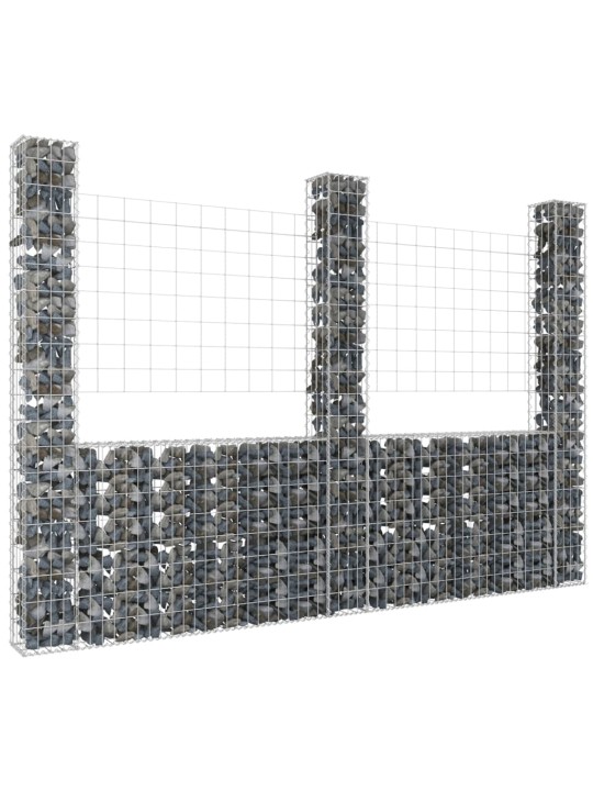 Gabionu siena ar 3 stabiem, u-forma, dzelzs, 260x20x200 cm