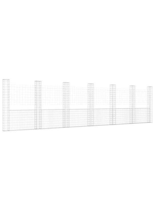 Gabionu siena ar 7 stabiem, u-forma, dzelzs, 740x20x200 cm