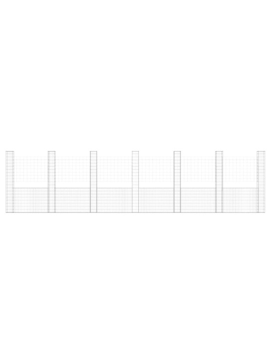 Gabionu siena ar 7 stabiem, u-forma, dzelzs, 740x20x200 cm