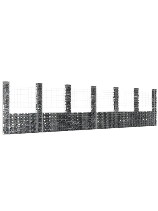 Gabionu siena ar 7 stabiem, u-forma, dzelzs, 740x20x200 cm