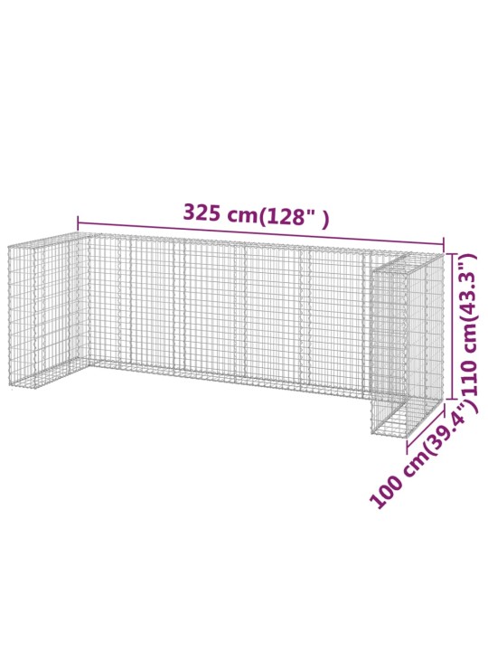 Gabions atkritumu tvertnēm, cinkots tērauds, 325x100x110 cm