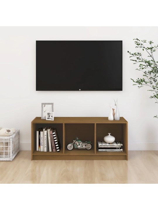 Tv plaukts, medus brūns, 104x33x41 cm, priedes masīvkoks