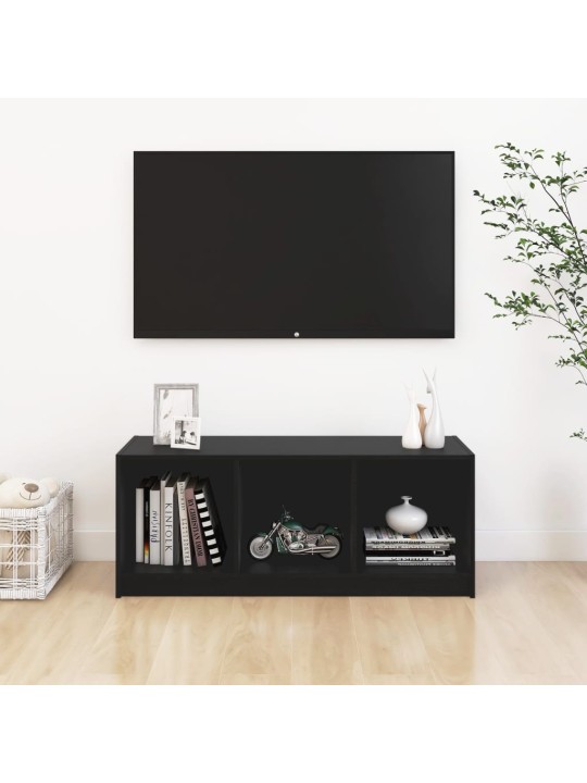 Tv plaukts, melns, 104x33x41 cm, priedes masīvkoks