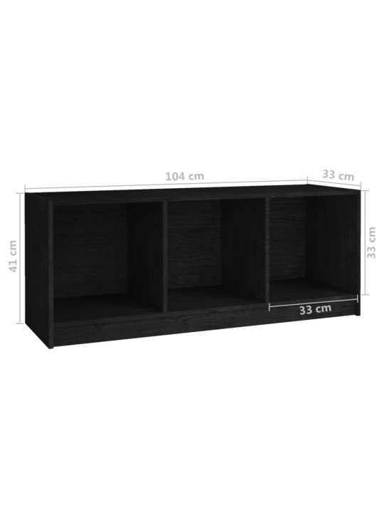 Tv plaukts, melns, 104x33x41 cm, priedes masīvkoks