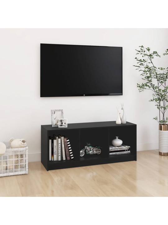 Tv plaukts, melns, 104x33x41 cm, priedes masīvkoks