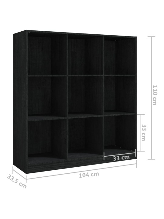 Grāmatu plaukts, melns, 104x33,5x110 cm, priedes masīvkoks