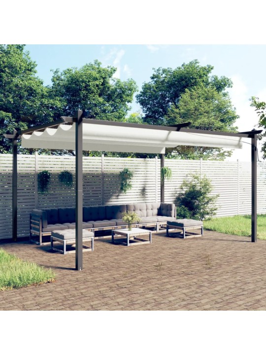Dārza nojume ar izvelkamu jumtu, 4x3 m, krēmkrāsas