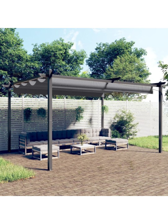 Dārza nojume ar izvelkamu jumtu, 4x3 m, antracītpelēka
